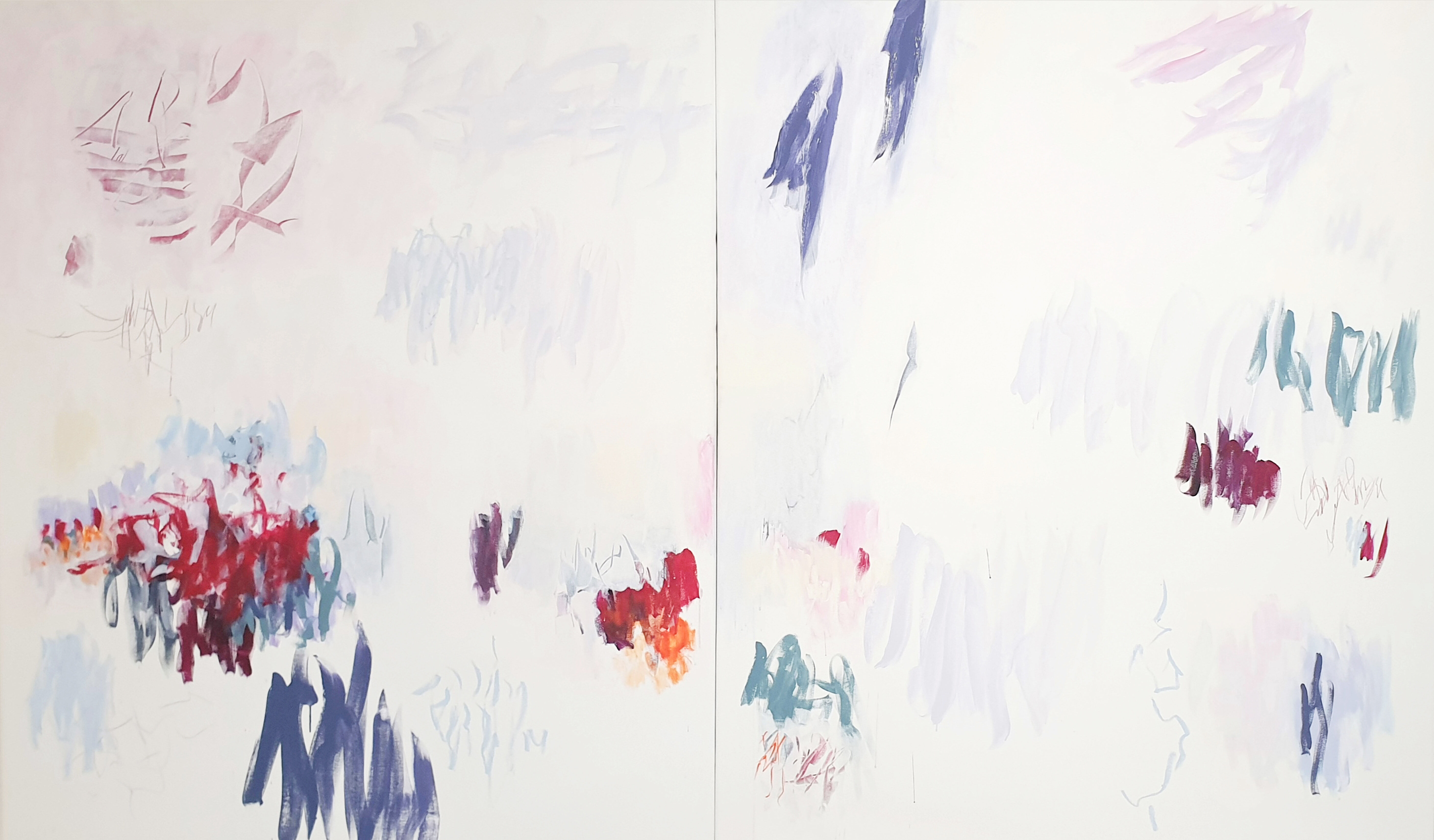 1.Wendy Stokes_Flower in the Wind II diptych 183cm x304cm acrylic,oilstick and progresso on canvas -  - Copy